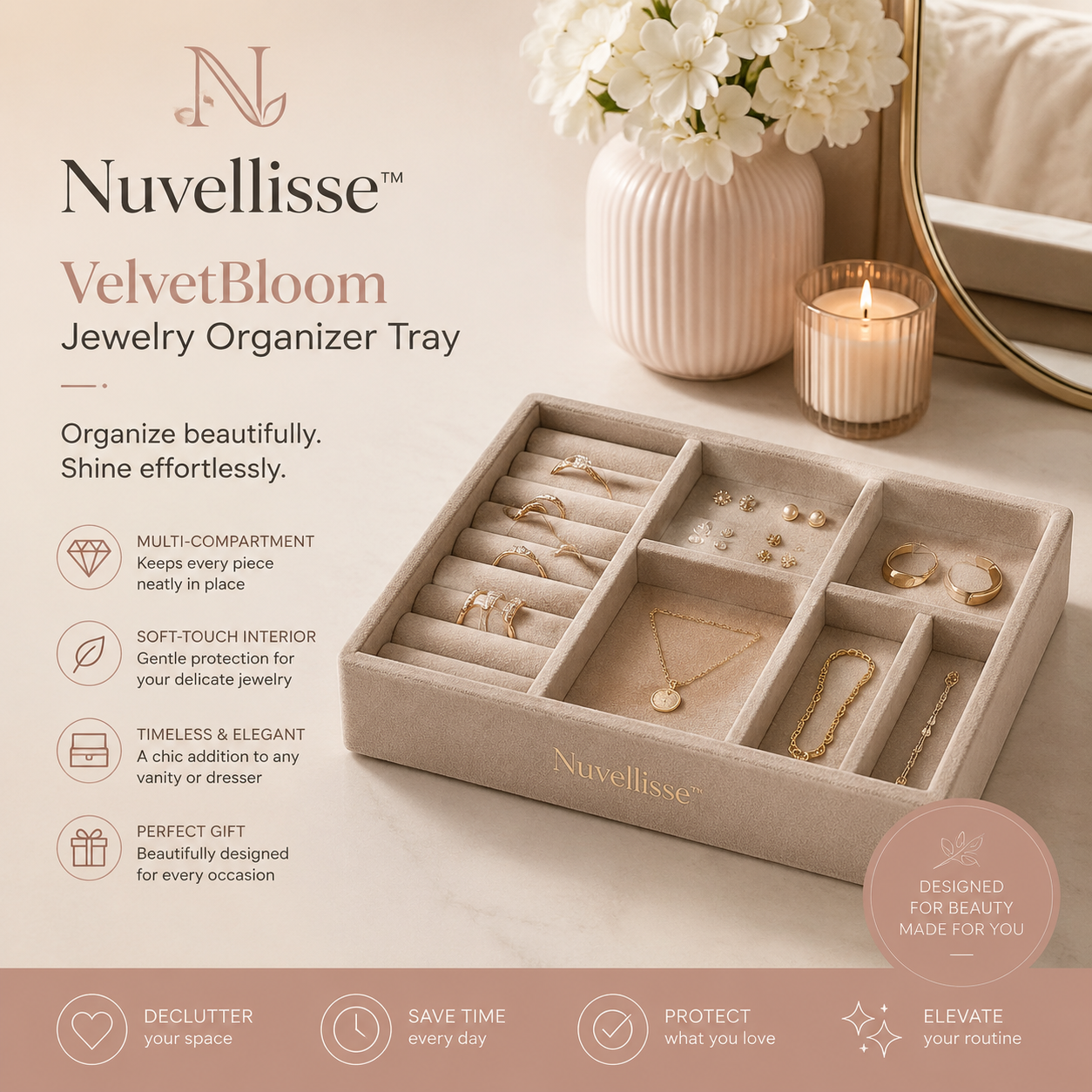 Nuvellisse™ VelvetBloom Jewelry Organizer Tray